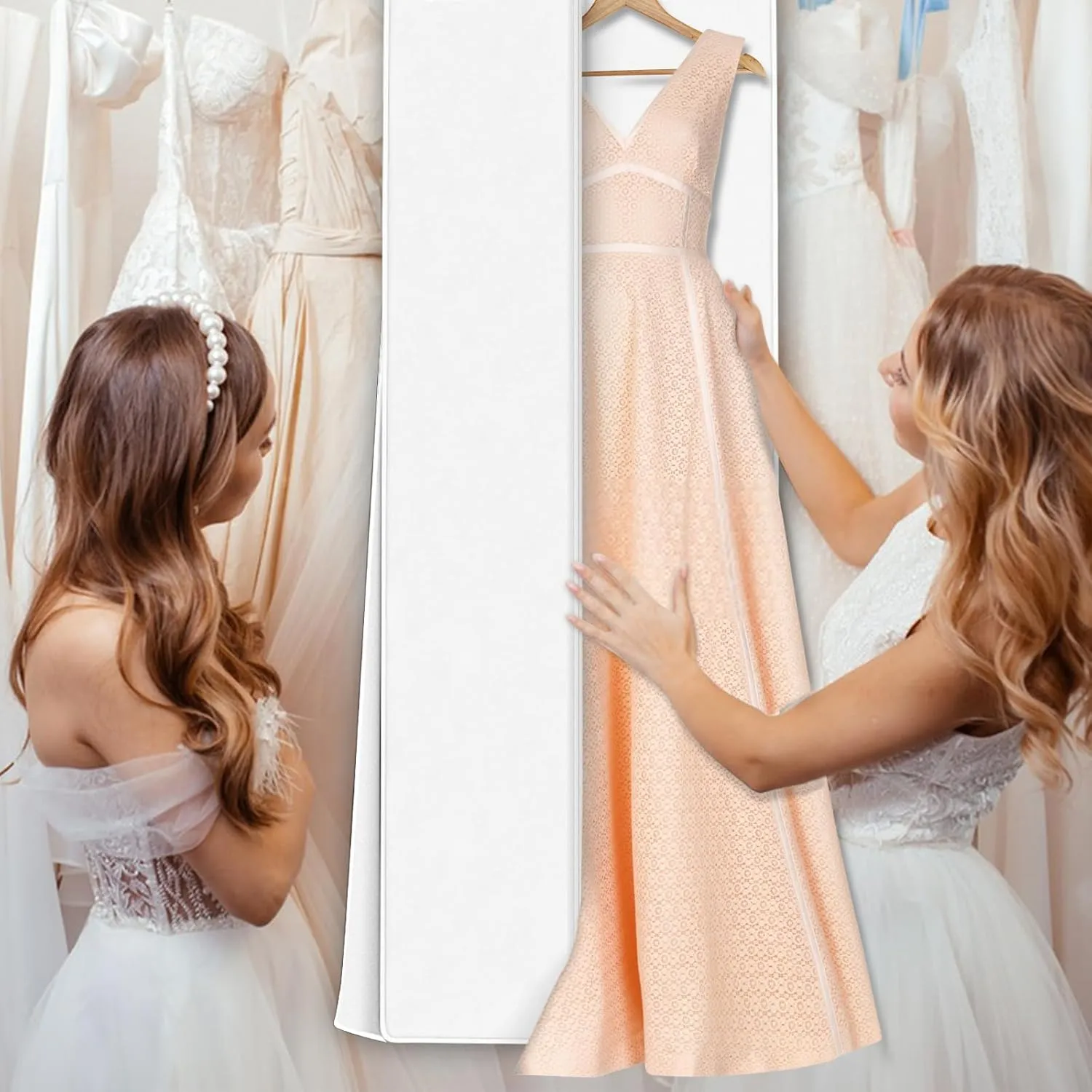 White Wedding Dress Garment Bag, 16" Wide Gusset Dress Bags for Gowns, Long Evening Dresses & Prom Dresses for Women, Bride, Bridesmaid, Wedding Dress Bag, Dress Garment Bag Women, 70x24x16"