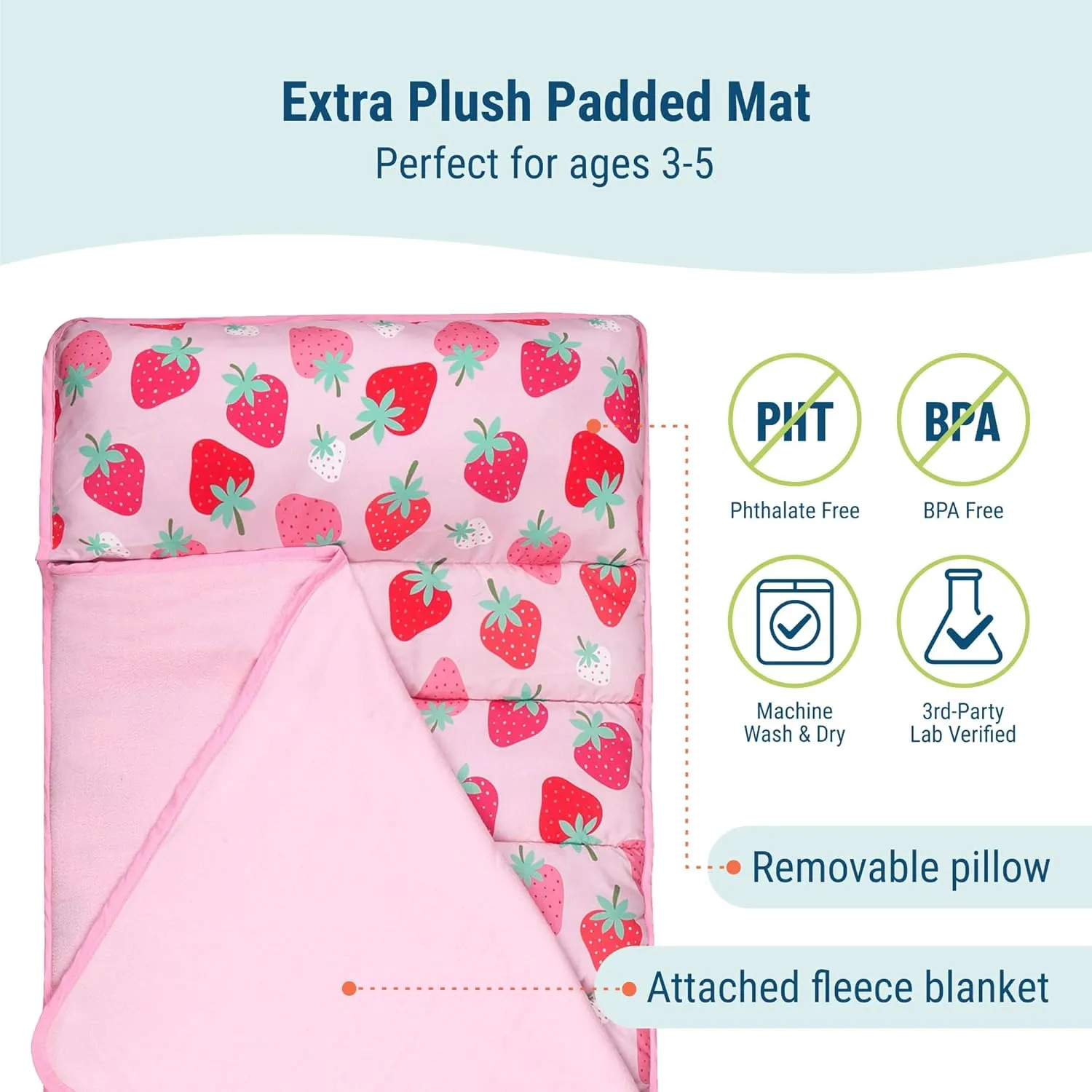 Wildkin 43-inch Kids Nap Mat – Soft Microfiber Toddler Sleeping Mat with Pillow