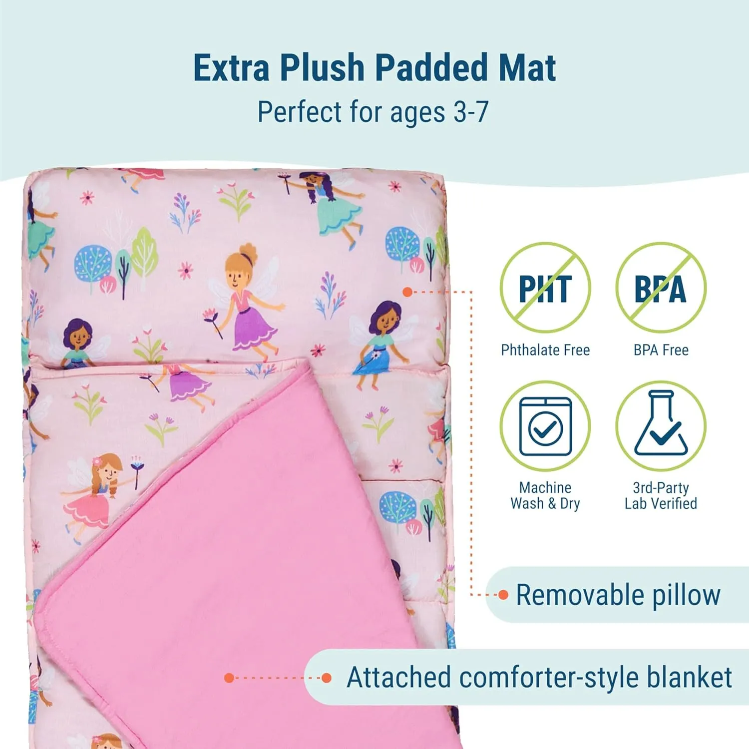Wildkin Kids Original Nap Mat – Cozy Kids Sleep Mat with Pillow, ideal for School & Travel