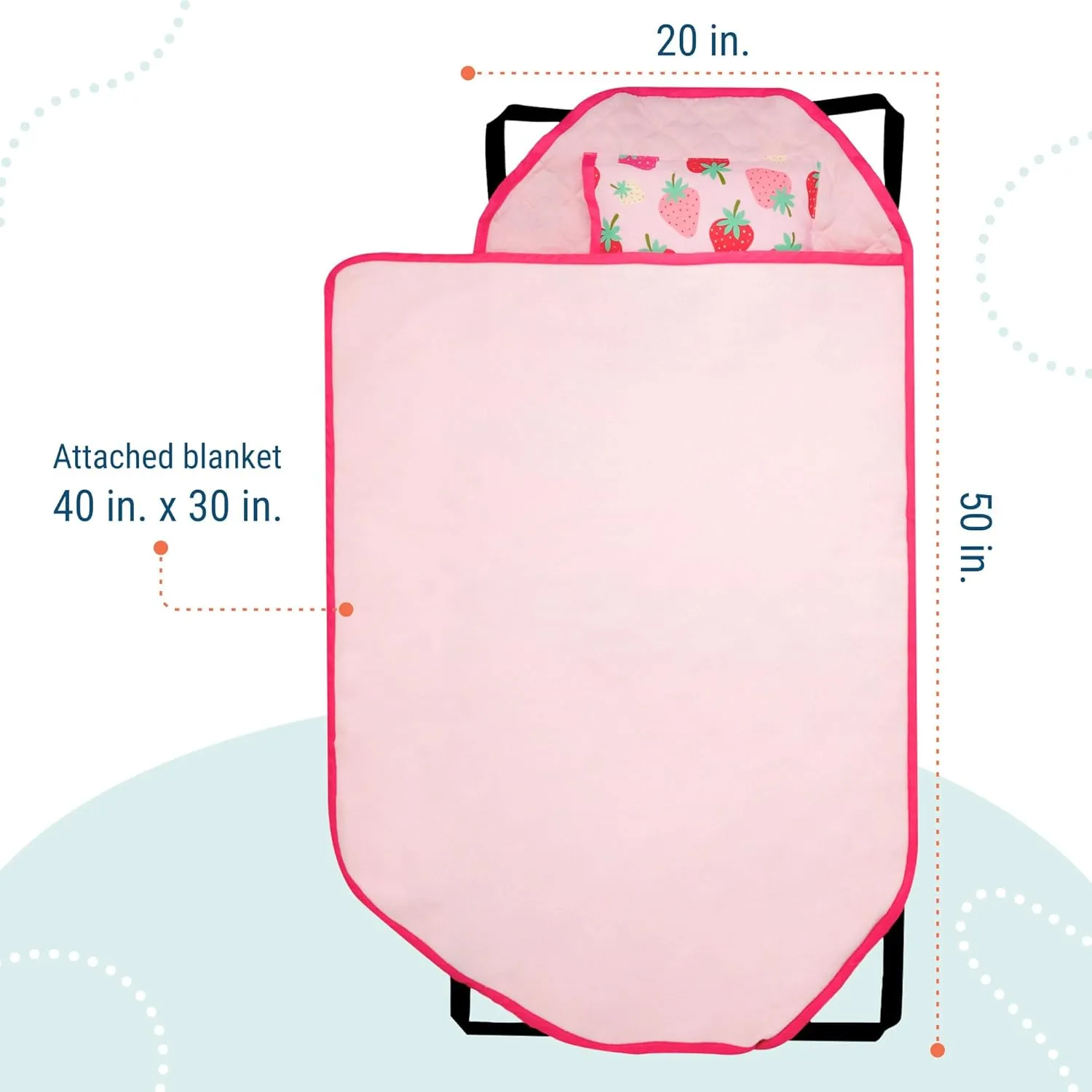Wildkin Modern Kids Nap Mat – Soft Cotton Blend with Pillow & Elastic Straps for School & Travel - Strawberry Patch