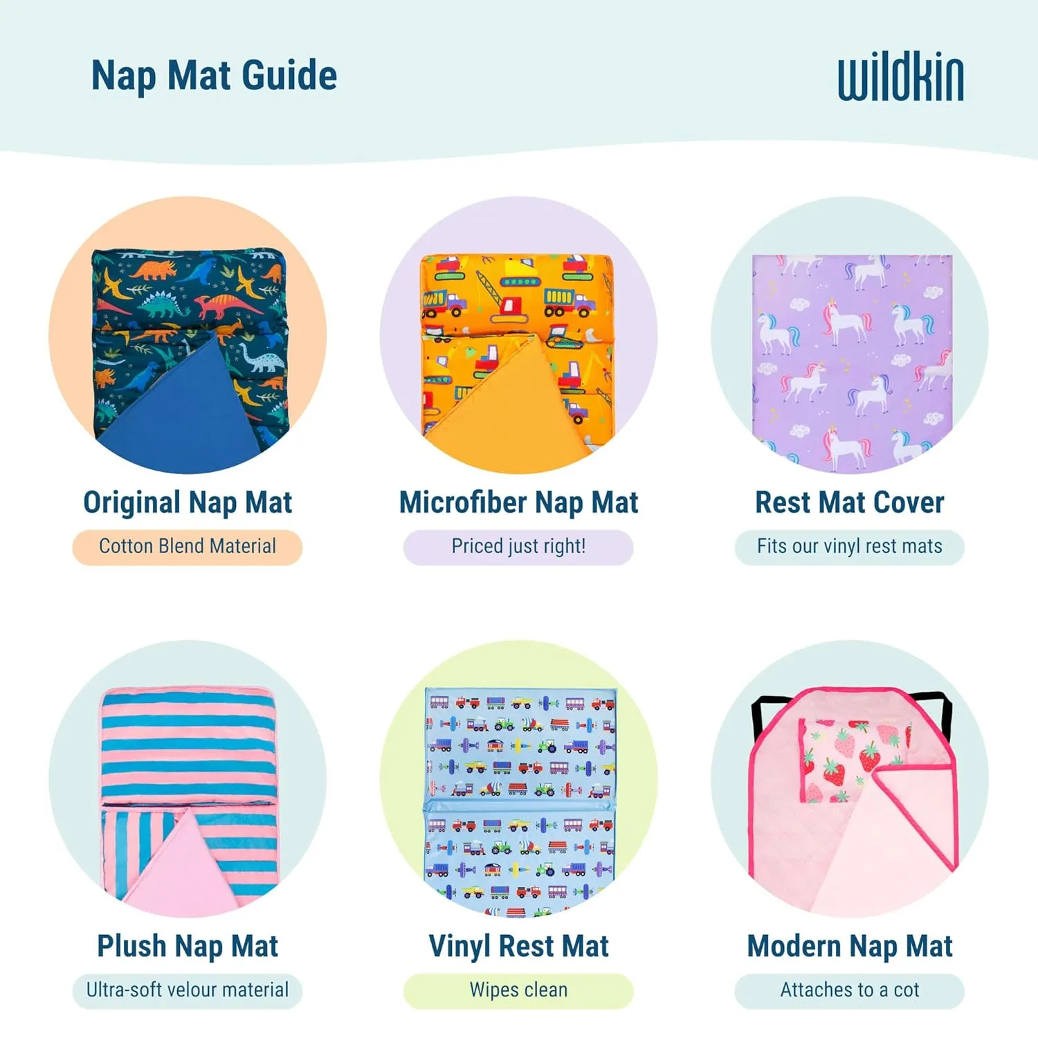 Wildkin Modern Kids Nap Mat – Soft Cotton Blend with Pillow & Elastic Straps for School & Travel - Strawberry Patch