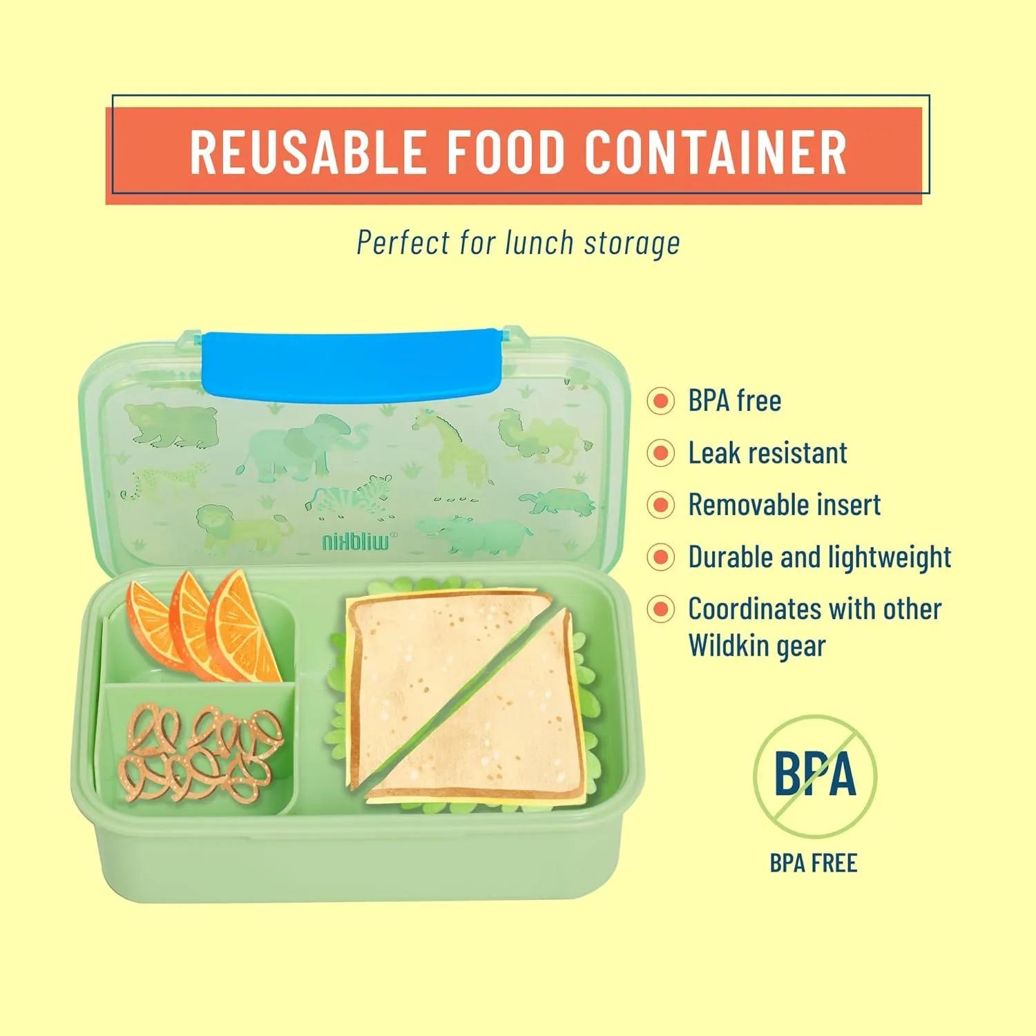 Wildkin Reusable Food Container for Kids – Airtight, Leak Resistant, Dishwasher Safe - Wild Animals