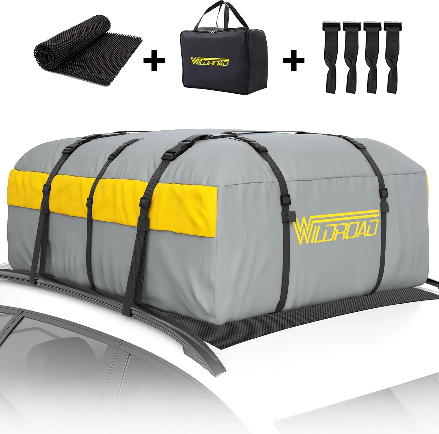WILDROAD Car Roof Bag Rooftop Cargo Carrier, 21 Cubic Feet Waterproof Roof Luggage Cargo Carrier Bag with Anti-Slip Mat for All Cars Vehicles SUV with/without Rack (21 Cubic Feet)