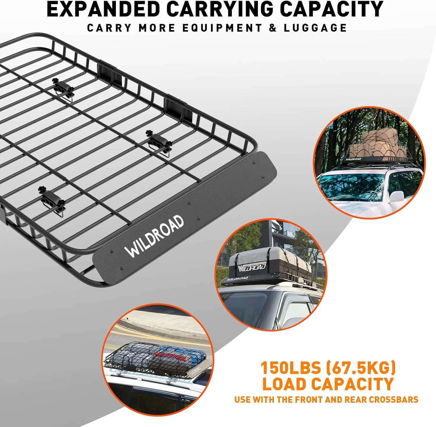 WILDROAD Roof Rack Cargo Basket, Upgraded 4” Fence Car Roof Basket with Extension, 64"x 39"x 4" Universal Car Top Luggage Holder Carrier Basket Fits for SUV Truck Cars