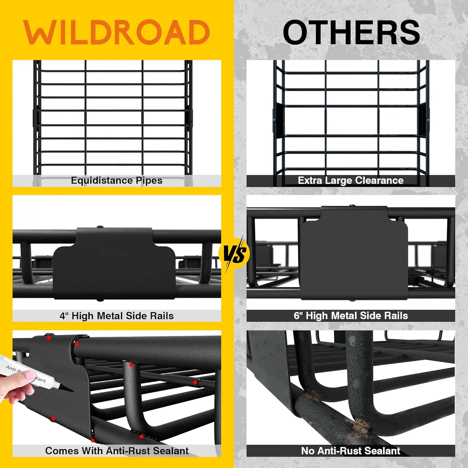WILDROAD Roof Rack Cargo Basket, Upgraded 4” Fence Car Roof Basket with Extension, 64"x 39"x 4" Universal Car Top Luggage Holder Carrier Basket Fits for SUV Truck Cars