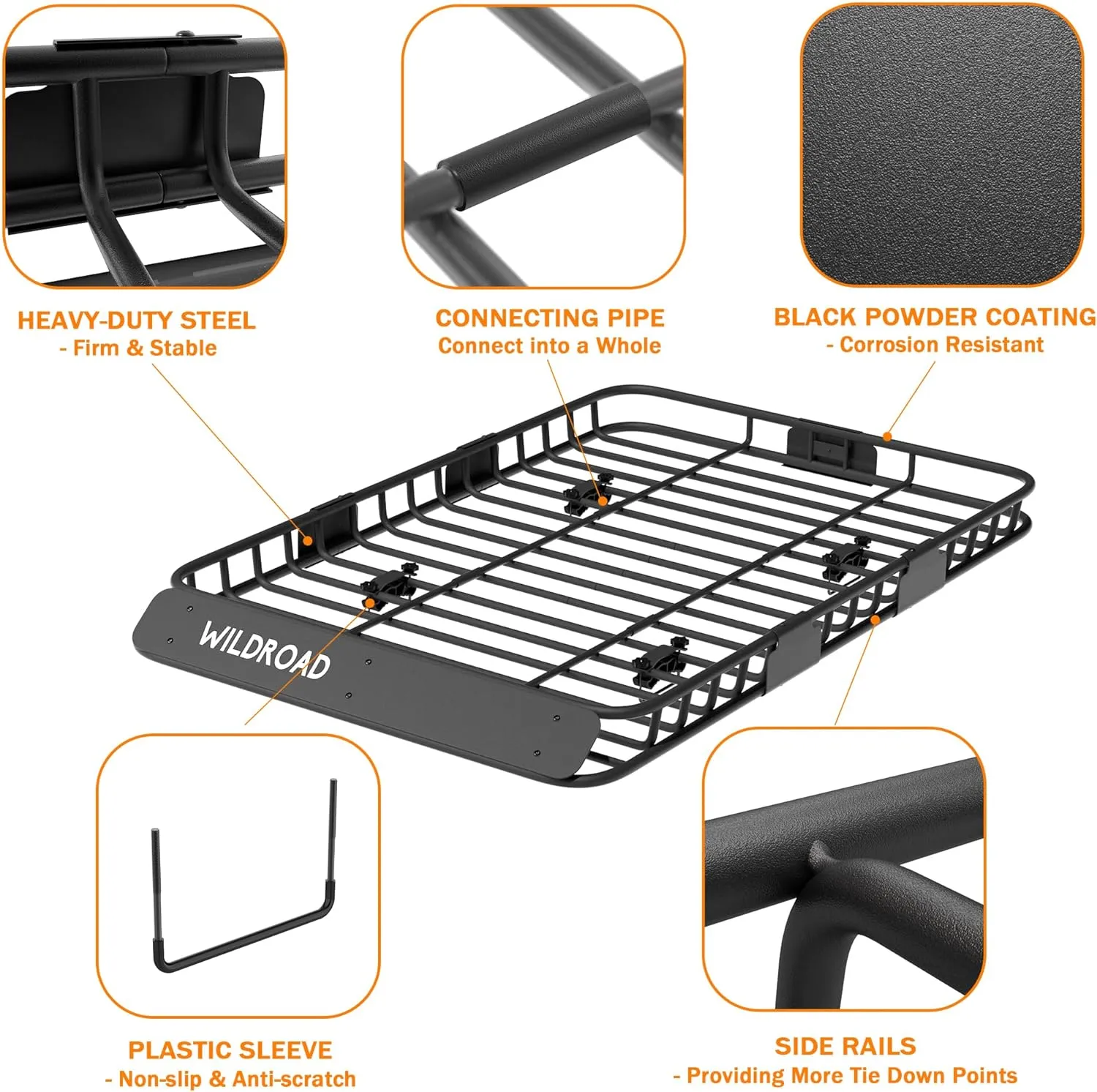 WILDROAD Roof Rack Cargo Basket, Upgraded 4” Fence Car Roof Basket with Extension, 64"x 39"x 4" Universal Car Top Luggage Holder Carrier Basket Fits for SUV Truck Cars