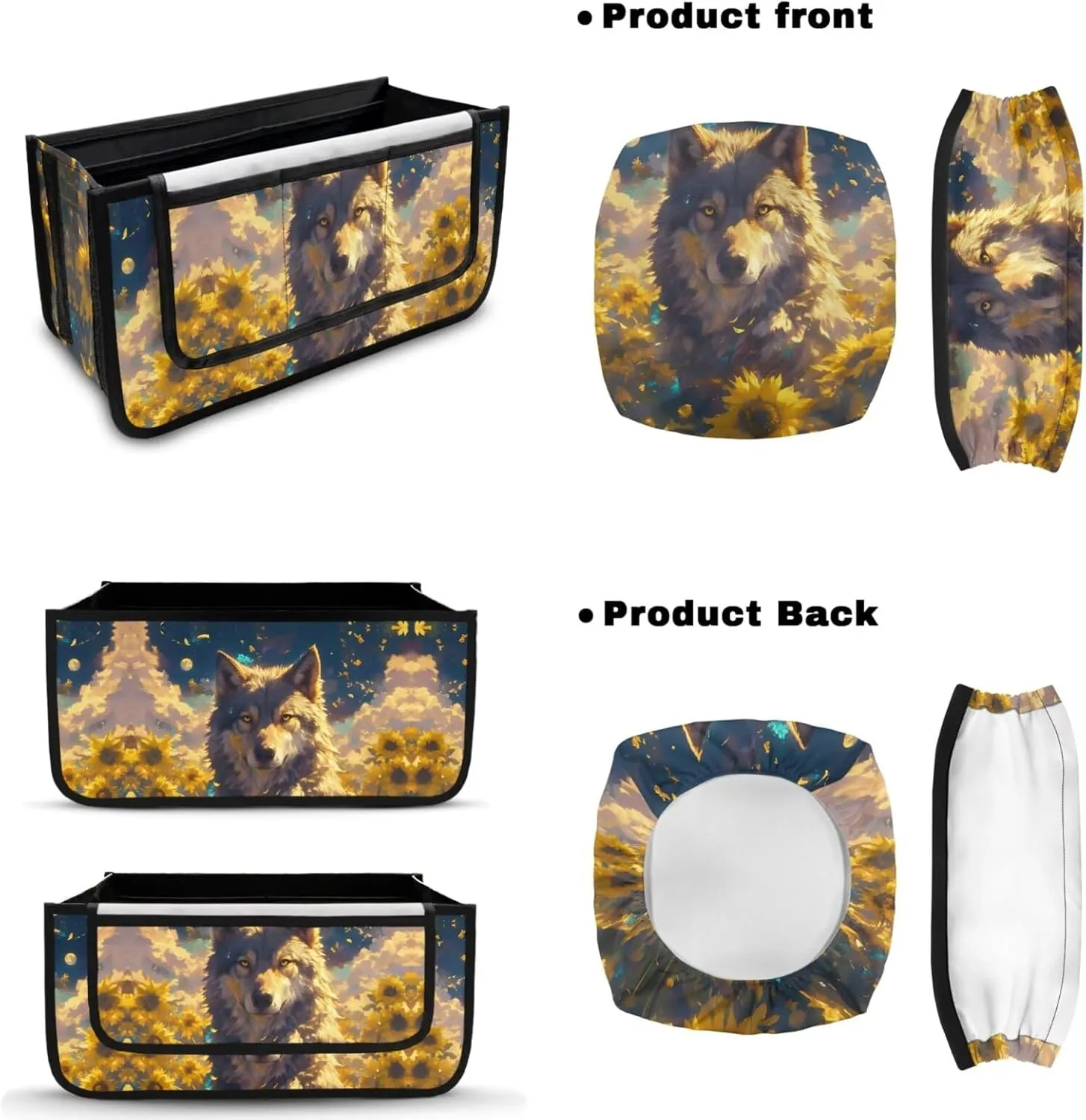 Wolf Sunflower 3PCS Rollator Walker Basket Bag Walker Seat and Backrest Covers for Seniors Rollator Accessories for Ladies Walker for Seniors with Seat Cover