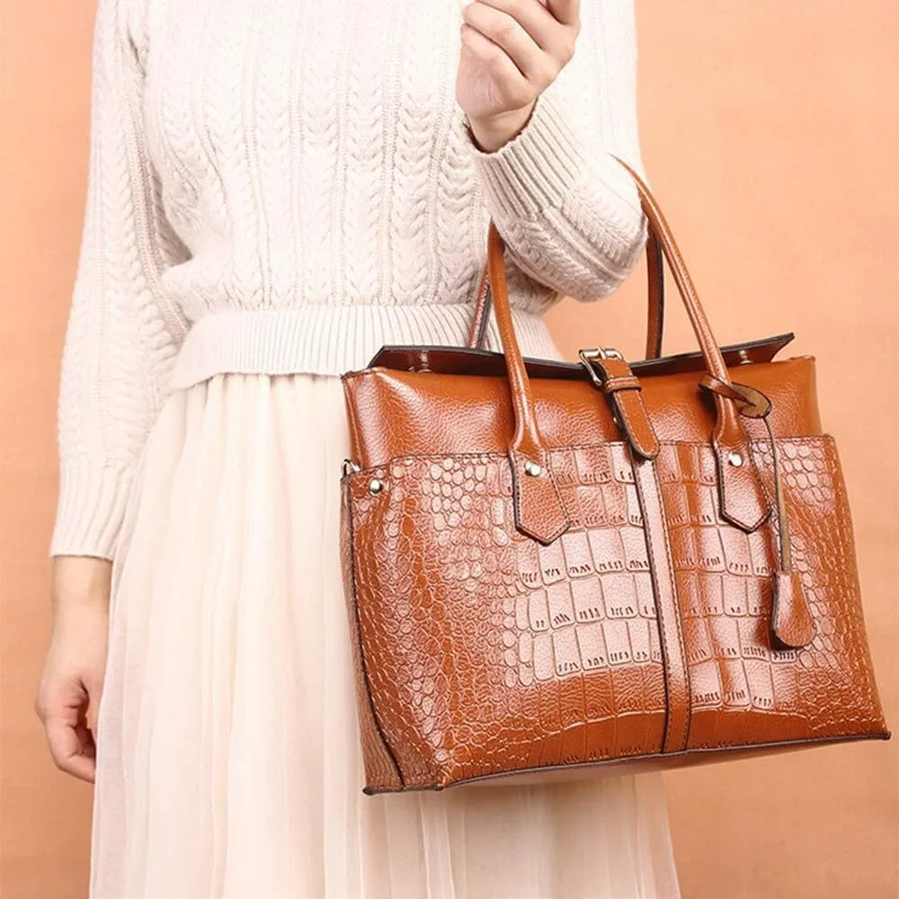 Women Fashion Tote Bag Crocodile Texture Handbag And Purses Ladies Shoulder Bag Satchel Work Top Handle Bag