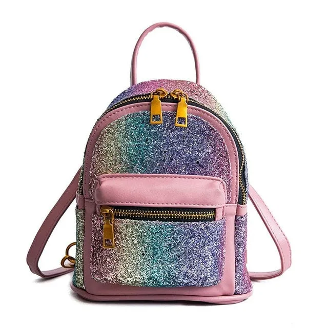 Women Girls Shining Backpack Convertible Shoulder Cross Purse Child Travel Bag Daypack