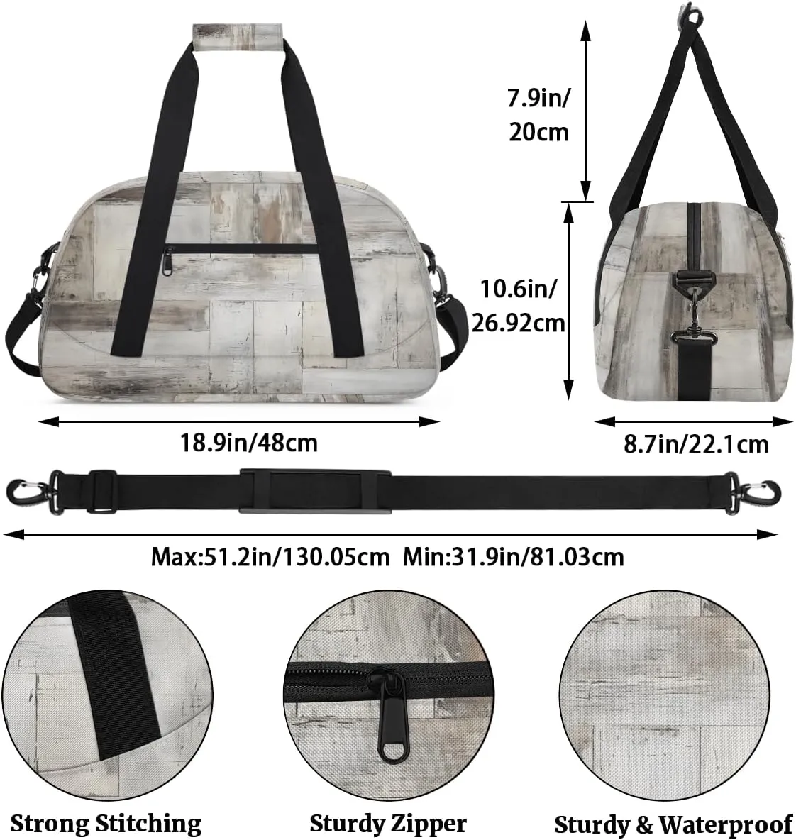 Wood Grain Kids Overnighter Duffel Bags for Boys, Carry-On Size Sports Gym Bag with Front Zipper Pocket for School Practice or Overnight Travel Weekender Sleepover Tote Bag