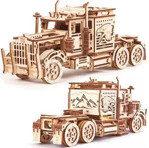 Wood Trick Big Rig Truck Car 3D Wooden Puzzles for Adults and Kids to Build - Rides up to 6ft - 14x6″ - Realistic Semi Truck - Wooden Models Engineering DIY Project Mechanical Wood 3D Puzzles Kits