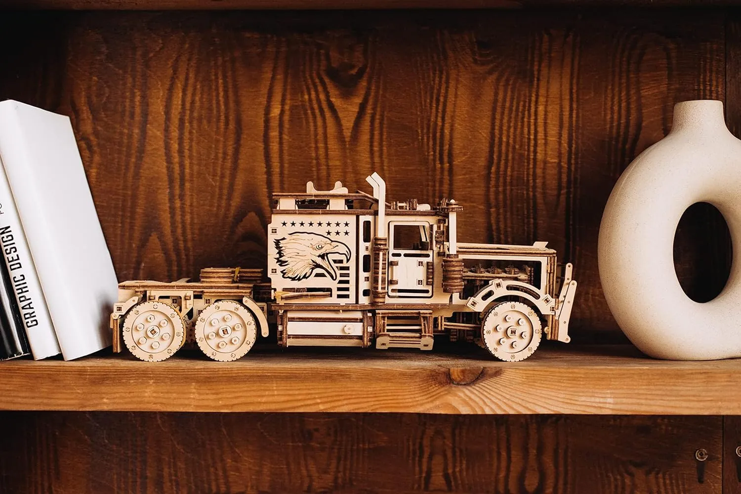 Wood Trick Big Rig Truck Car 3D Wooden Puzzles for Adults and Kids to Build - Rides up to 6ft - 14x6″ - Realistic Semi Truck - Wooden Models Engineering DIY Project Mechanical Wood 3D Puzzles Kits
