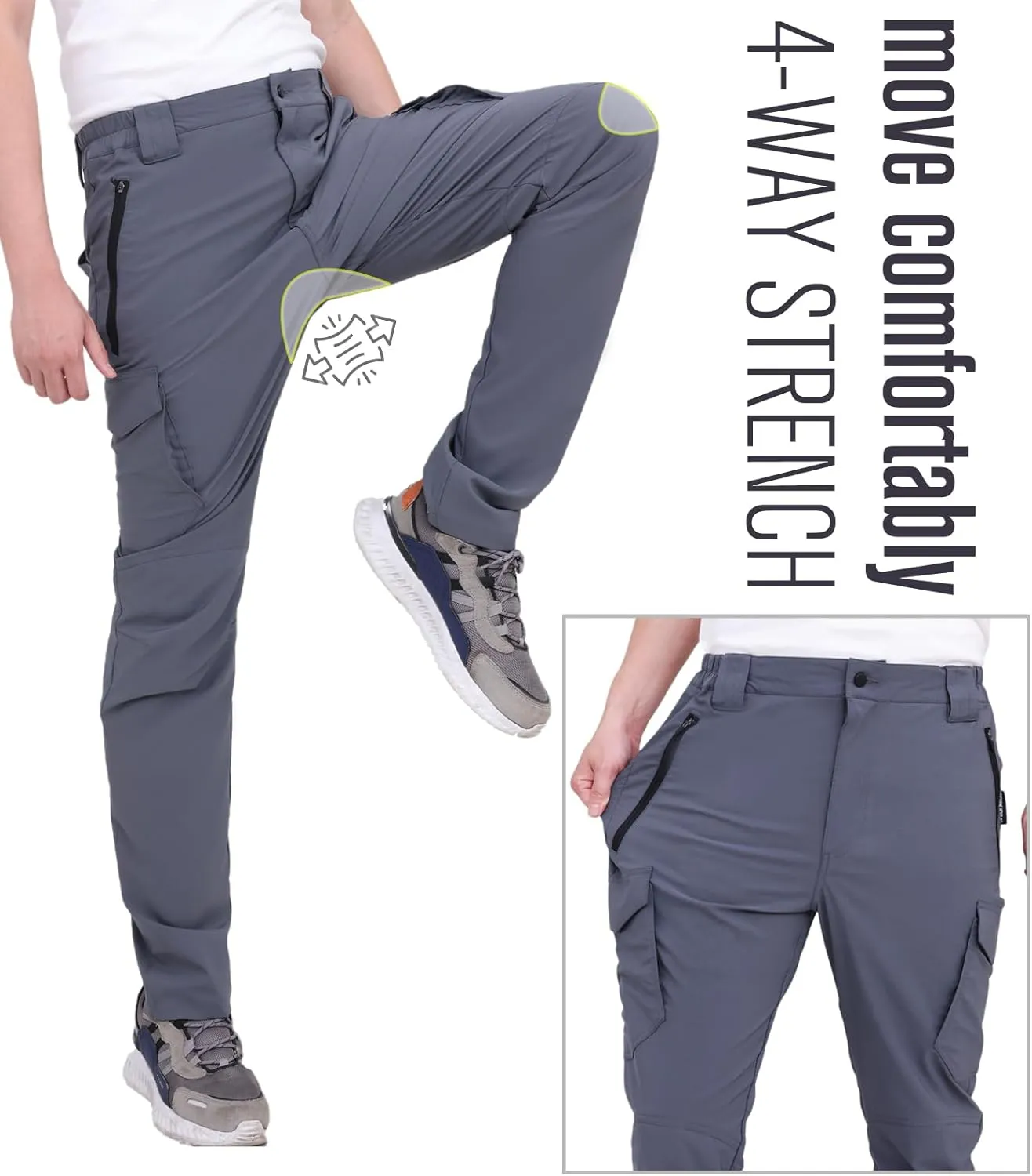 WORK IDEA Men's Hiking Pants Strench Waterproof Lightweight Outdoor Fishing Pants with Cargo Pockets