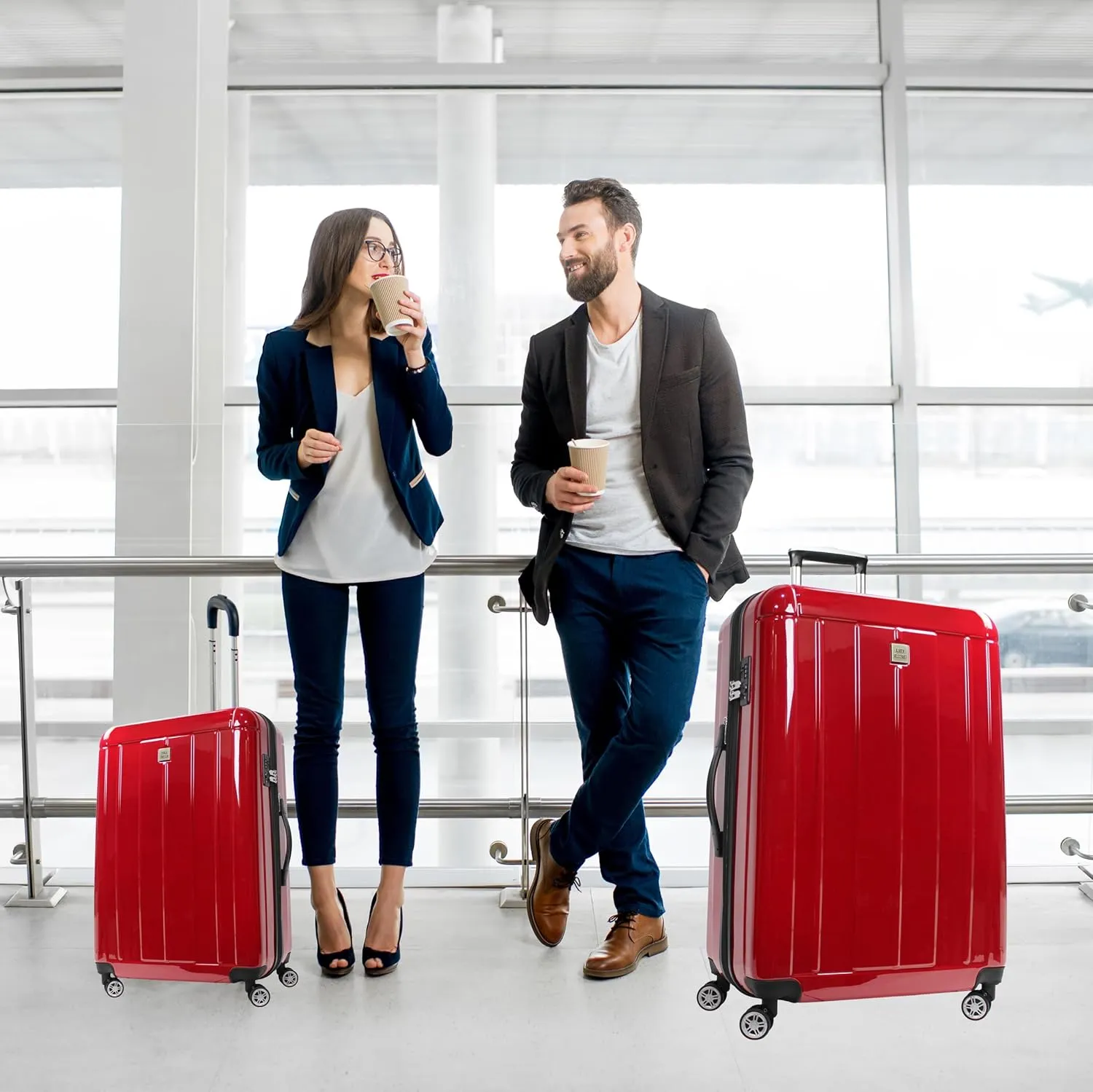 World Traveler Contour Lightweight Polycarbonate Hardside Expandable Spinner Luggage with TSA Lock, Red, 28-inch