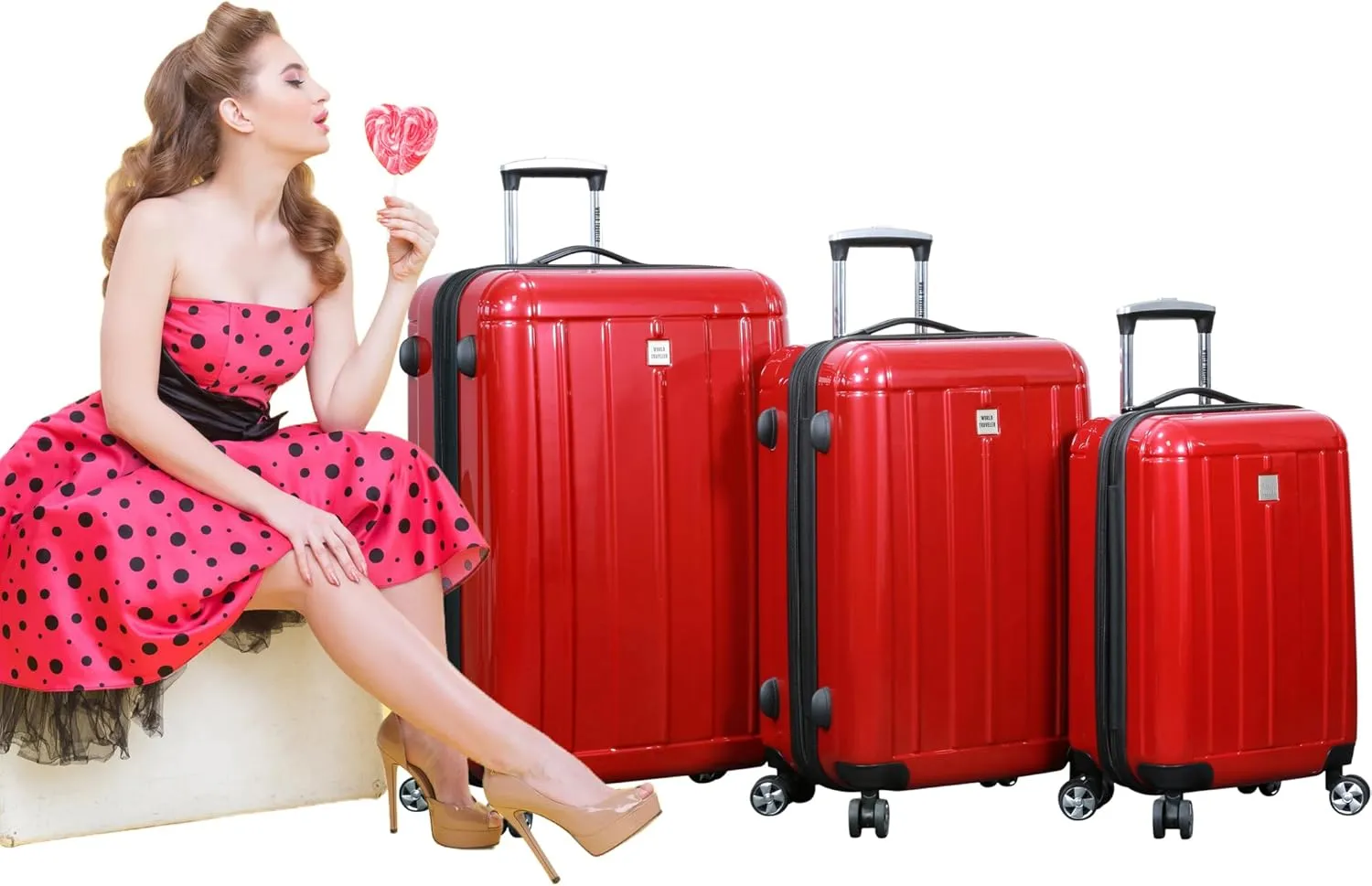 World Traveler Contour Lightweight Polycarbonate Hardside Expandable Spinner Luggage with TSA Lock, Red, 28-inch