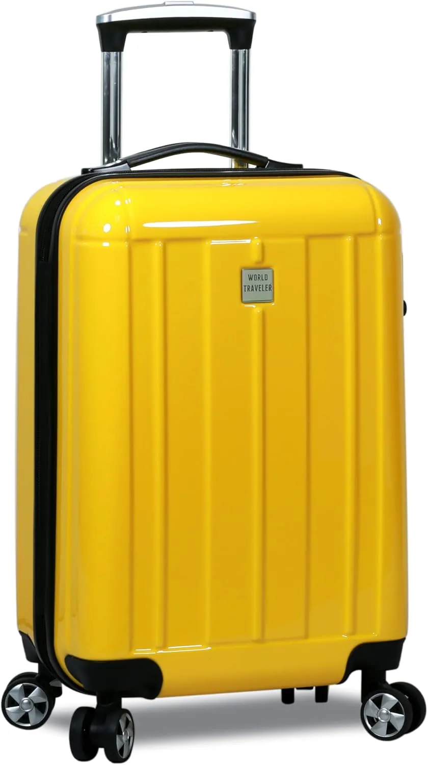 World Traveler Contour Lightweight Polycarbonate Hardside Expandable Spinner Luggage with TSA Lock, Yellow, 20-inch