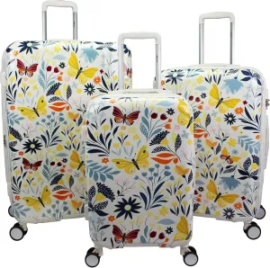 World Traveler Dejuno Floral Butterfly Expandable Spinner Luggage, 3-Piece Set