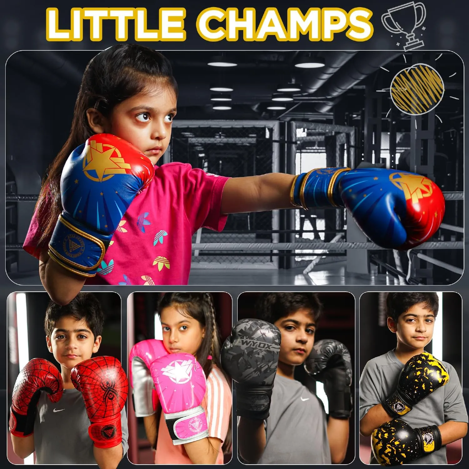 WYOX Kids Boxing Gloves 4oz 6oz 8oz – Youth Punching Gloves for Ages 3–15 – Sparring Gloves for Punching Bag, Kickboxing, Muay Thai, MMA – Boxing Gloves for Kids Training Set