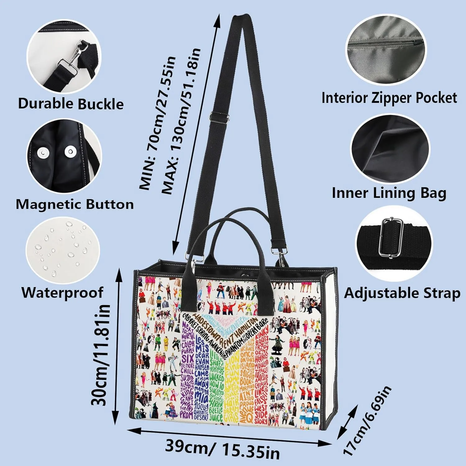 WZMPA Musical Tote Bag Theatre Fans Gift Musical Character Shoulder Bag Theater Drama Merchandise