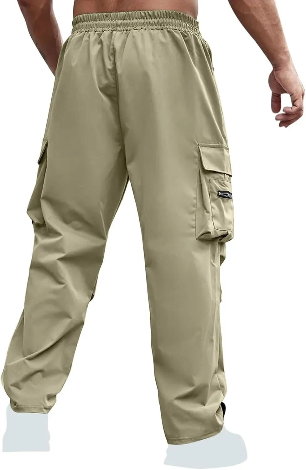 Xiaojmake Men's Casual Elastic Waist Cargo Pant with Zipper Pockets Loose Workout Pants Outdoor Hiking Running Tactical Pant