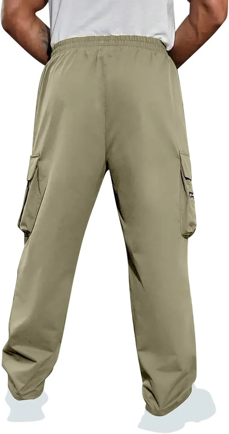 Xiaojmake Men's Casual Elastic Waist Cargo Pant with Zipper Pockets Loose Workout Pants Outdoor Hiking Running Tactical Pant
