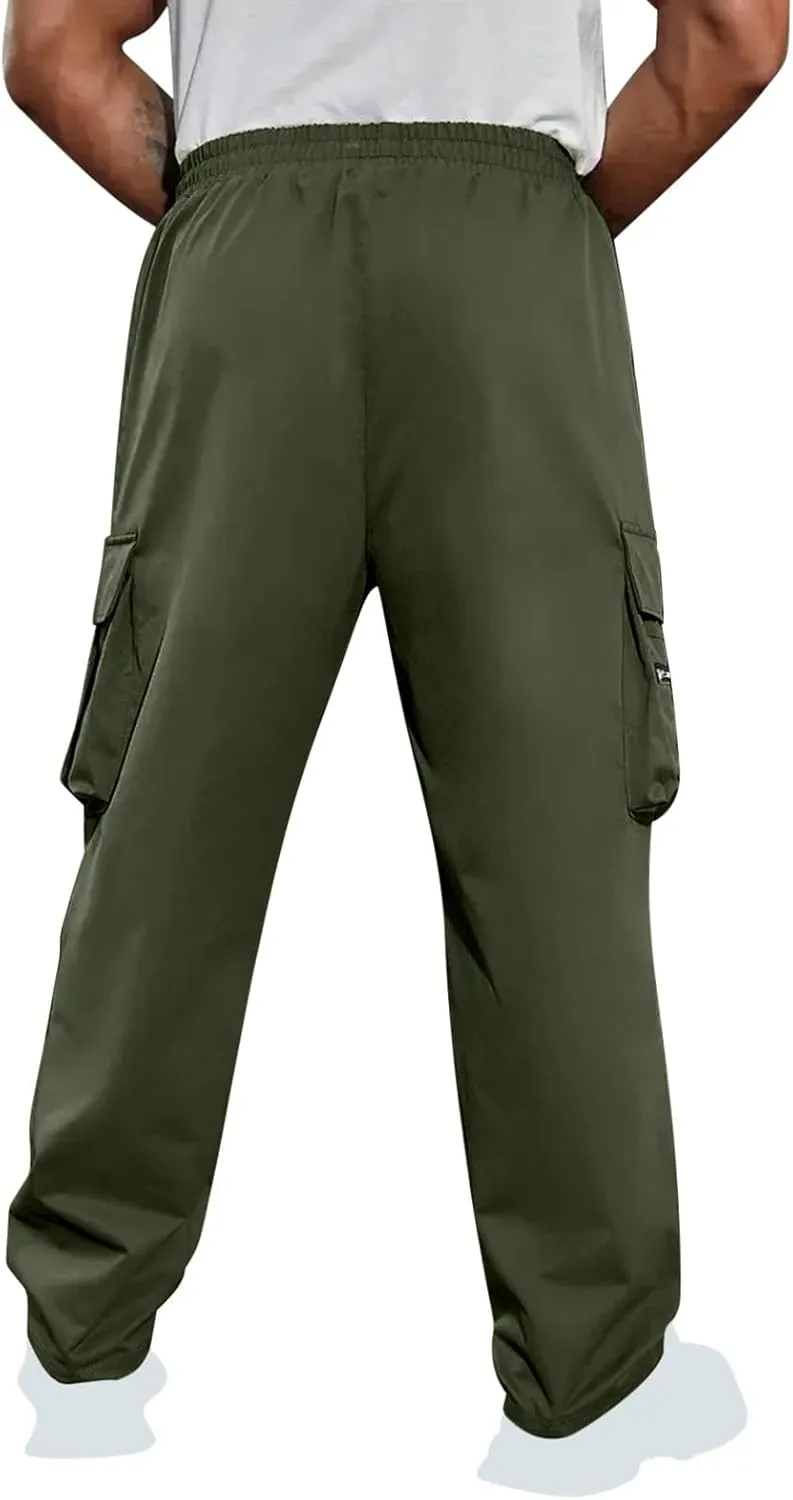 Xiaojmake Men's Casual Elastic Waist Cargo Pant with Zipper Pockets Loose Workout Pants Outdoor Hiking Running Tactical Pant