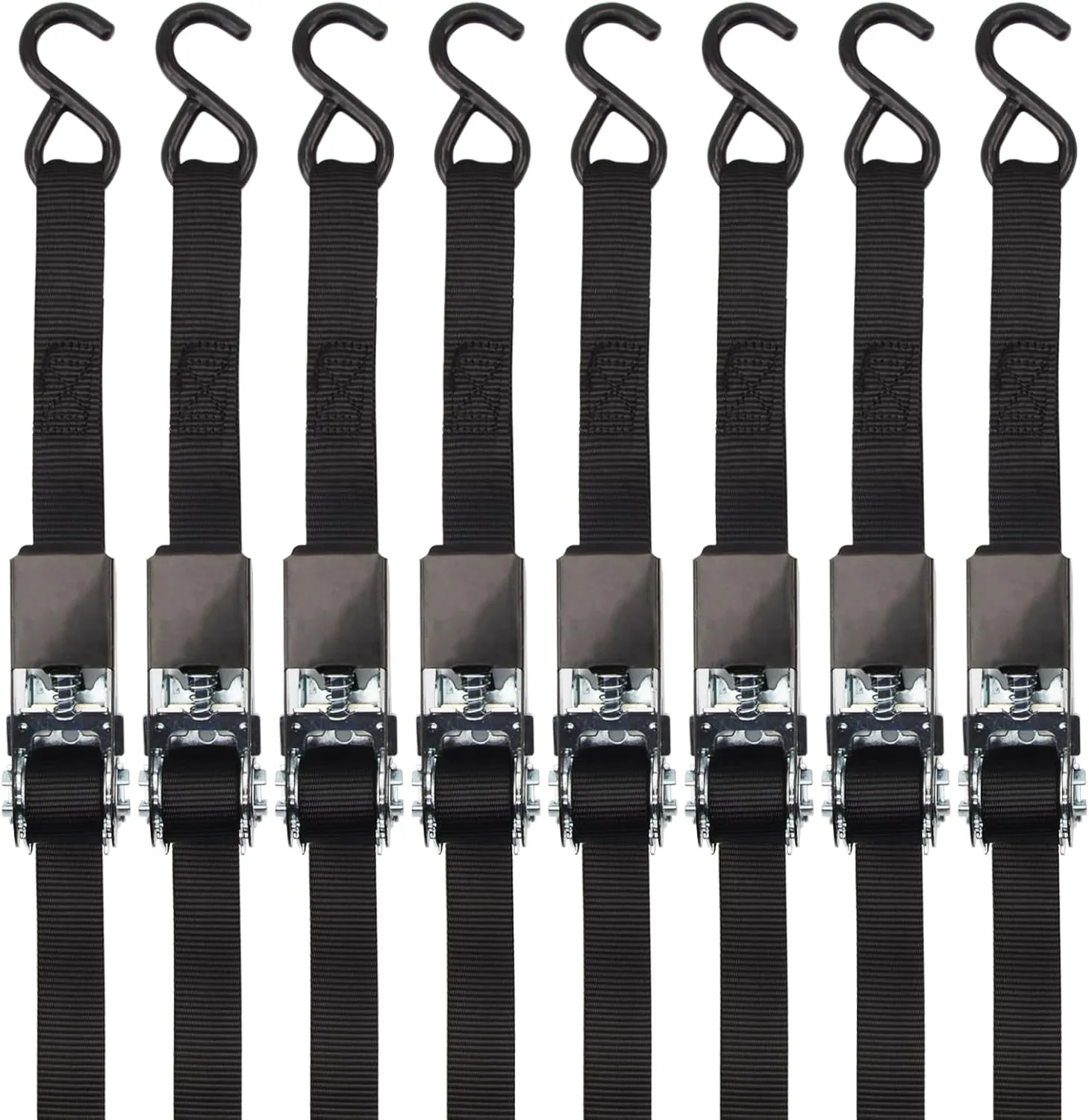 XSTRAP STANDARD Ratchet Straps, 900 LB Break Strength, 8-Pack 10FT Ratchet Tie Down Straps Set for Motorcycle Straps Tie Downs, Appliances, Lawn Equipment, Logistic Cargo Straps for Trucks (Black)