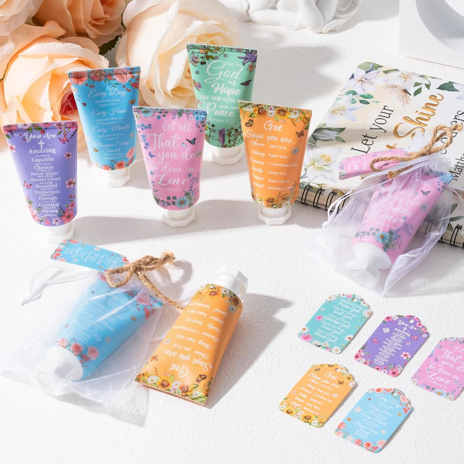 Y1tvei 36 Set Teacher Appreciation Hand Cream for Dry Cracked Hands, Christmas Basket Stuffers, Bible Verse Gift for Women, Hand Lotion with Tag, Mini Hand Moisturizing Hand Care Scripture
