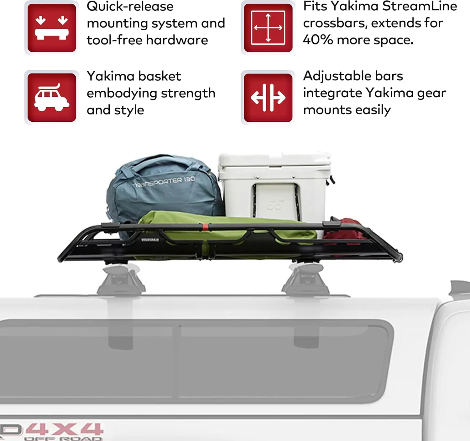 Yakima OffGrid Large Premium Cargo Basket Roof Rack with Quick Release Mounting System and Removable Fairing and Accessory Bars, Black