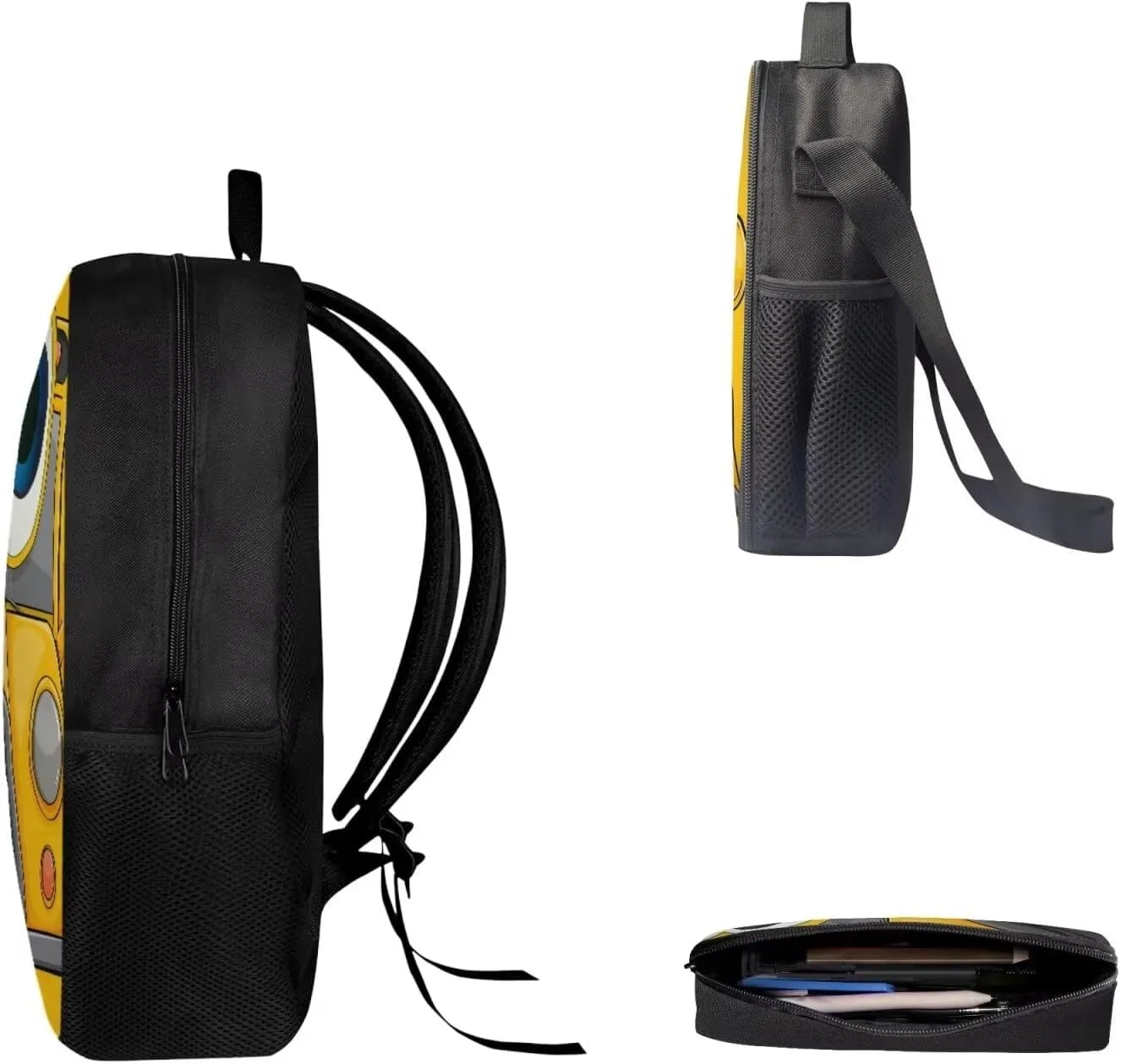 Yellow Cute Cartoon School Bus Kids Backpack with Lunch Box for School 3 in 1 Boys Girls School Bookbag Set with Pencil Case Large Capacity Backpack for Kids
