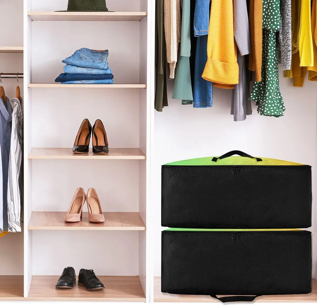 Yellow Green Gradient Storage Bag, 27.5x19.7x11 In, Garment Storage Organizer Travel Cargo Duffel Bags Storage Organizer for Clothes, Bedding, Comforter