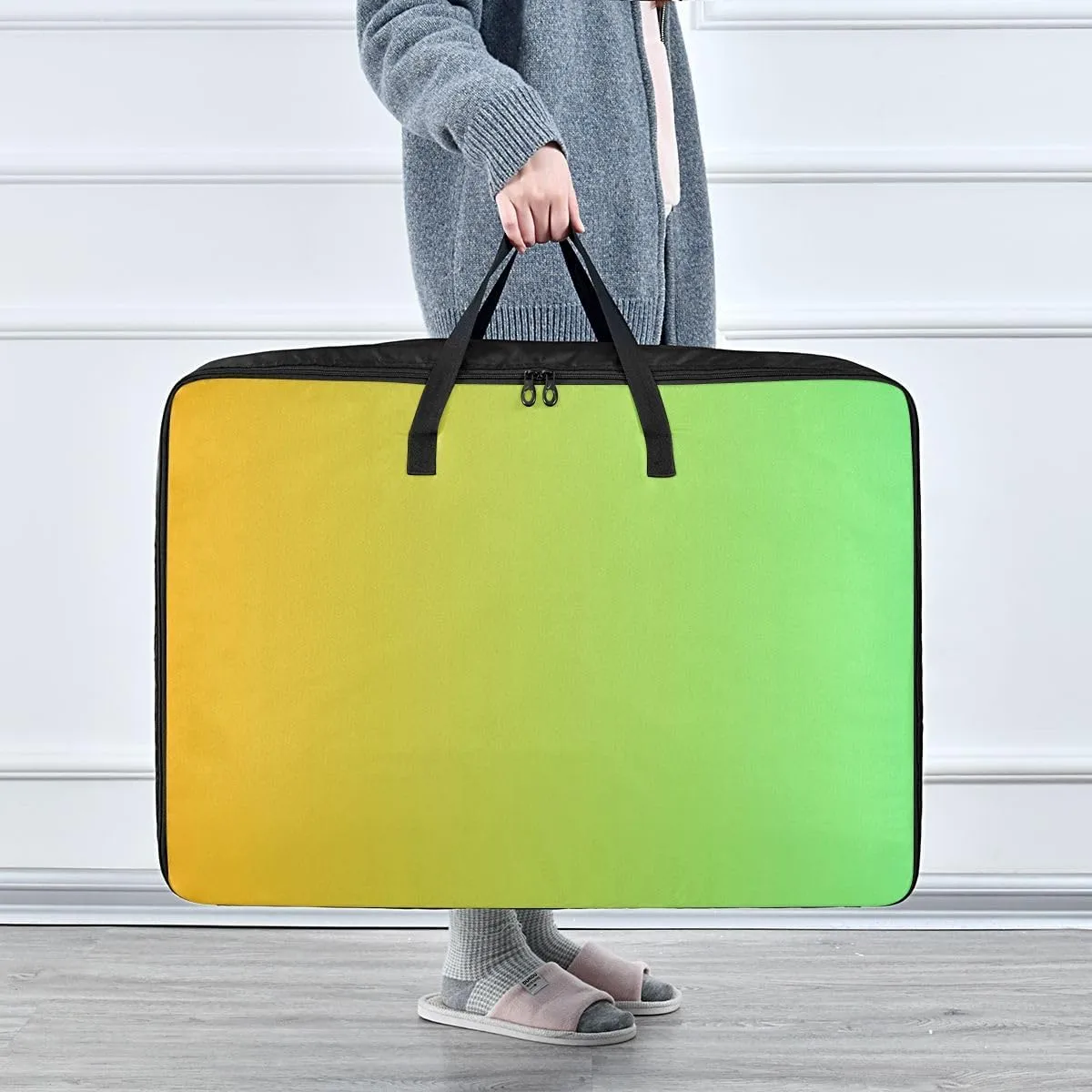 Yellow Green Gradient Storage Bag, 27.5x19.7x11 In, Garment Storage Organizer Travel Cargo Duffel Bags Storage Organizer for Clothes, Bedding, Comforter