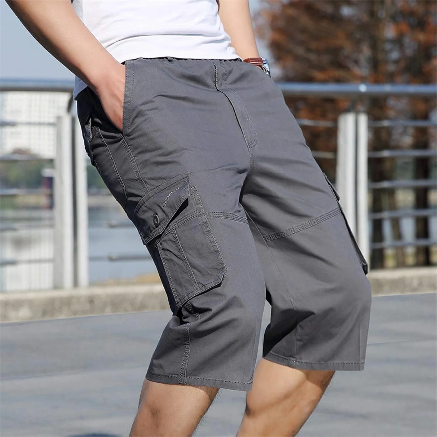 Ymosrh Army Shorts for Men Fashion Zipper Outdoors Pocket Shorts Sports Overalls Casual Pants Mens Kakies Shorts