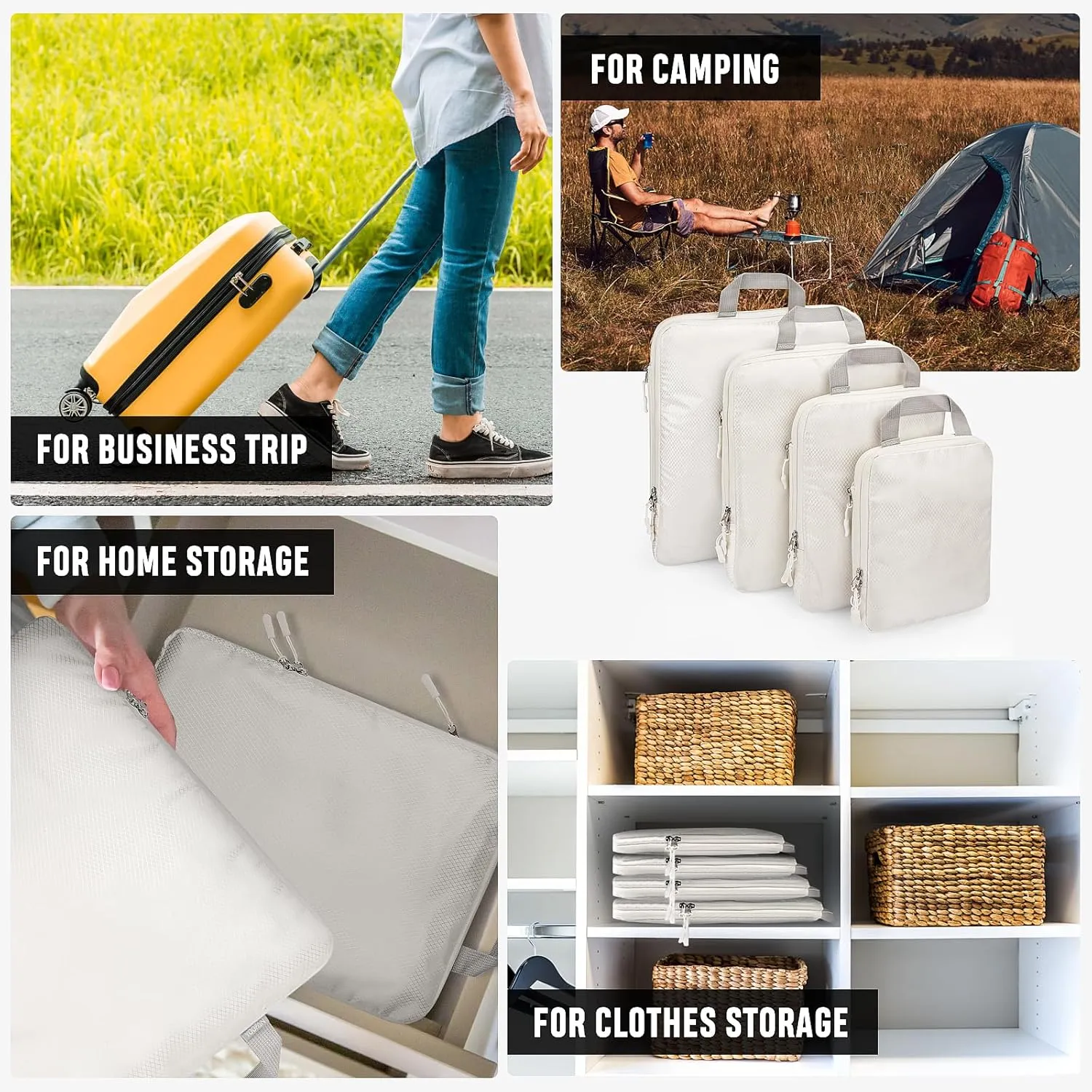YOOFAN Packing Cubes - Suitcase and Luggage Organizer Set for Effortless Travel, Compressible Bags, Compression Cubes, Traveling Essentials (Beige, 8 Set)