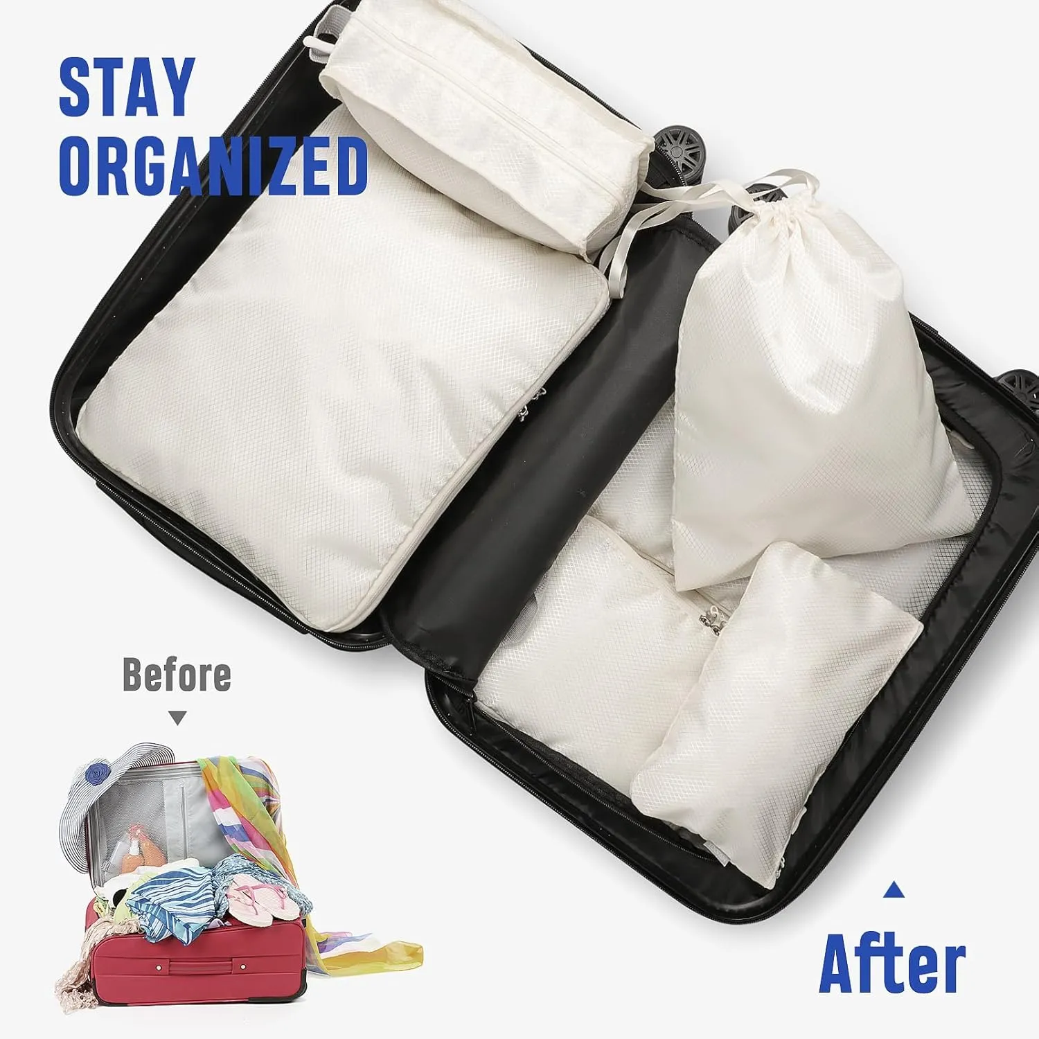 YOOFAN Packing Cubes - Suitcase and Luggage Organizer Set for Effortless Travel, Compressible Bags, Compression Cubes, Traveling Essentials (Beige, 8 Set)