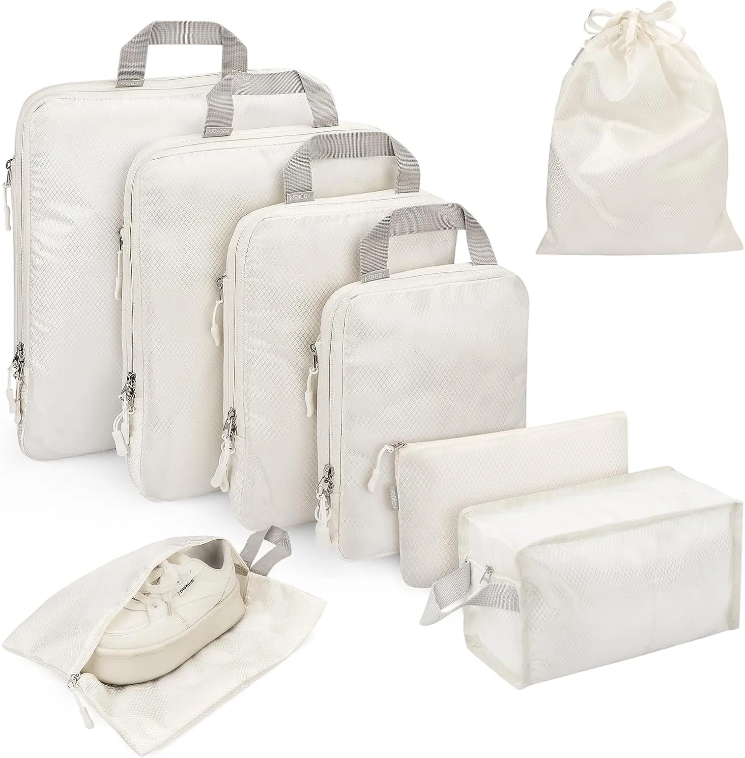YOOFAN Packing Cubes - Suitcase and Luggage Organizer Set for Effortless Travel, Compressible Bags, Compression Cubes, Traveling Essentials (Beige, 8 Set)