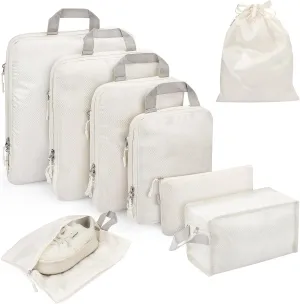 YOOFAN Packing Cubes - Suitcase and Luggage Organizer Set for Effortless Travel, Compressible Bags, Compression Cubes, Traveling Essentials (Beige, 8 Set)