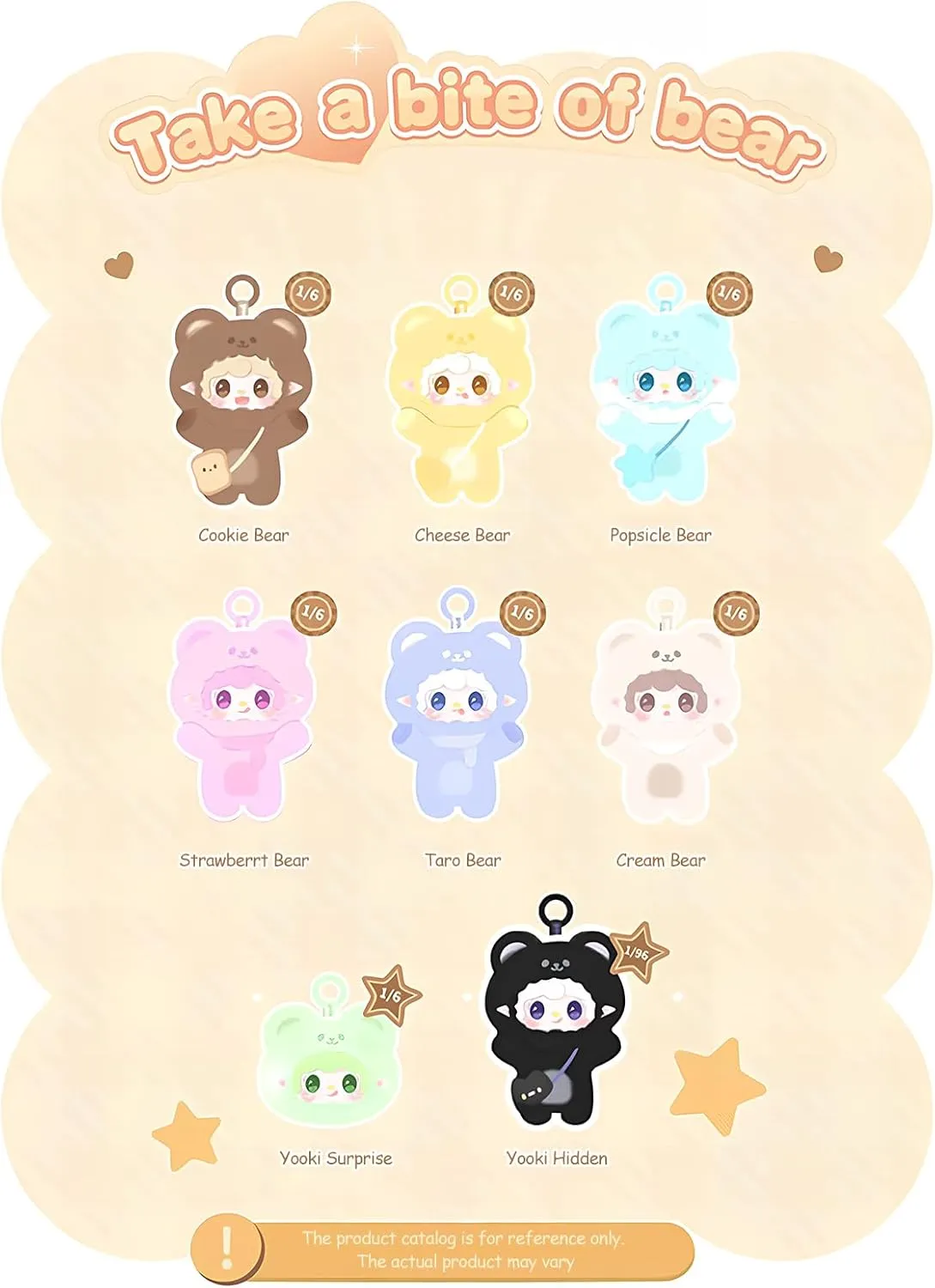 Yooki Take a Bite of Bear Series Plush Blind Box 6 PCS- Cute Vinyl Face Random Design Action Figures, Collectible Mystery Stuffed Toys Bag Charm Birthday for Girls