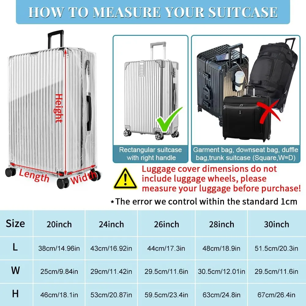 Yotako Upgraded Zippered Clear PVC Suitcase Cover, 30 Inch Luggage Covers for Wheeled Suitcase 30"