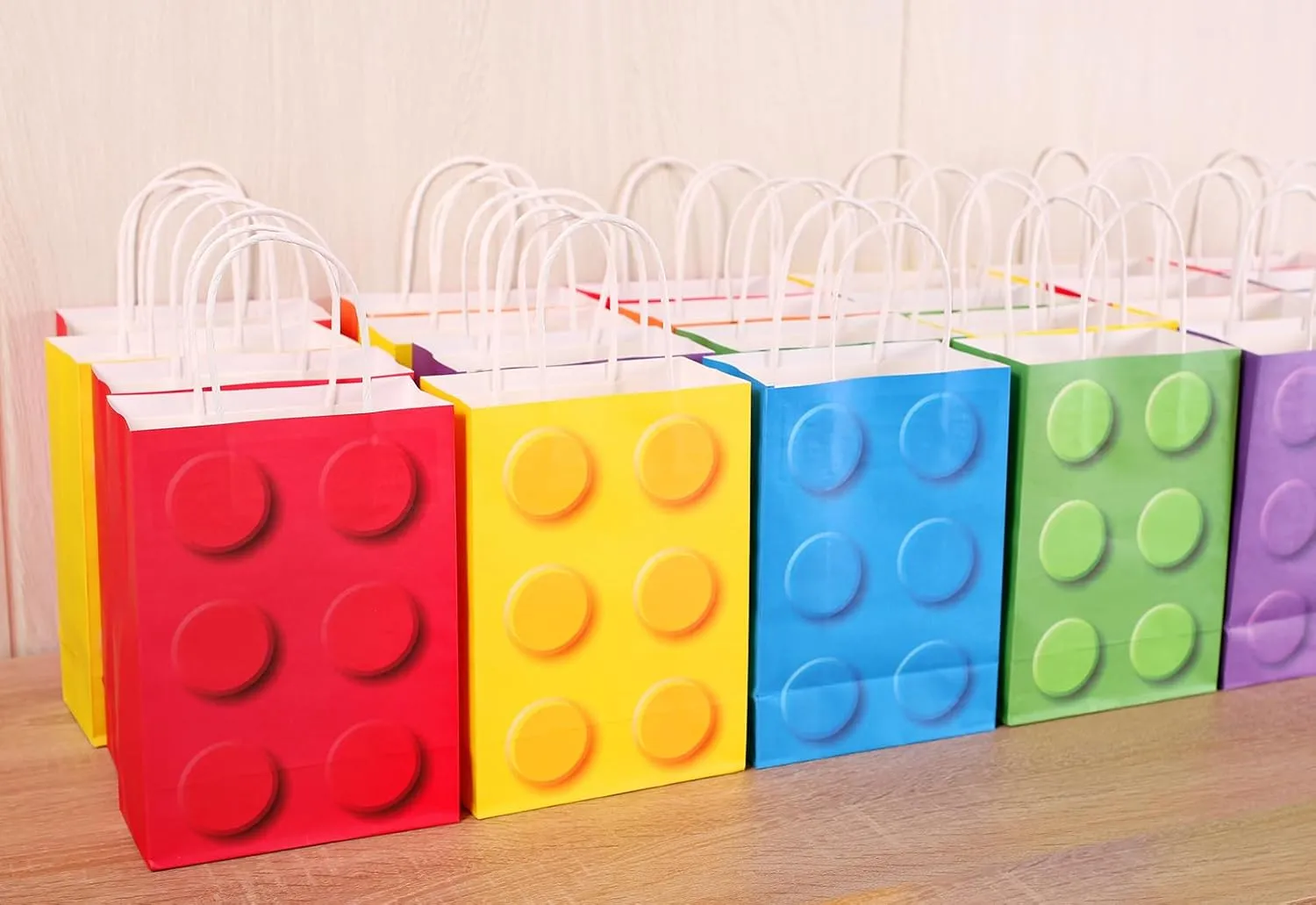 YOTNUS 𝟮𝟰 𝗣𝗰𝘀 Building Block Party-Favor-Gift-Bags, Small Gift Bags with Handles, for Building Block Birthday Party Baby Shower Decoration Supplies