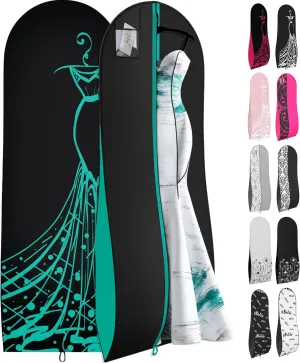 Your Bags Women’s Dress and Gown Garment Bag -72”x24” and 10” Tapered Gusset Prom Bags (Blue/Black Dress Print)