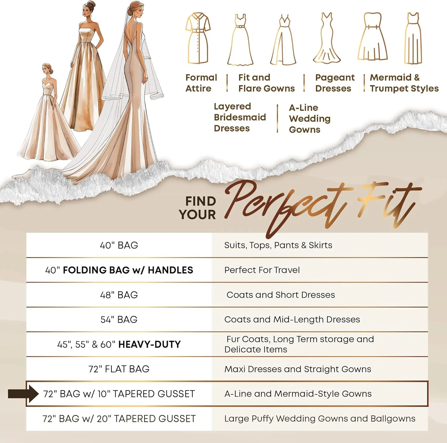 Your Bags Women’s Dress and Gown Garment Bag -72”x24” and 10” Tapered Gusset Prom Bags (Blue/Black Dress Print)