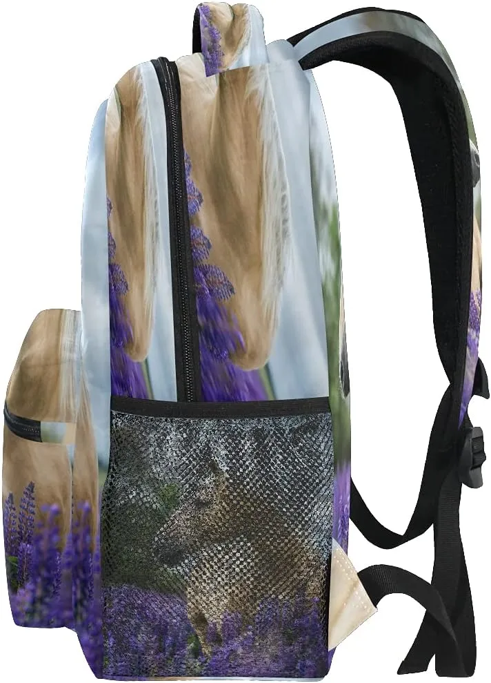 YPPAHHHH Horse Lavender Flower School Bag Backpack College Bookbag,Animal Floral Laptop Backpacks Computer Bag Travel Hiking Camping Daypack for Women Girls Men Boys Students