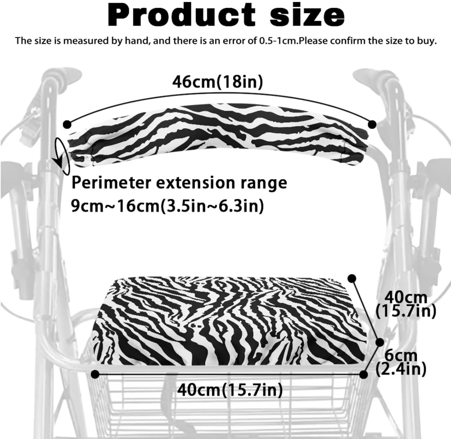 Zebra Print 3Pcs Rollator Walker Decoration with Under Seat Bag Seat and Backrest Covers for Ladies Walker Seat Cushion Cover Soft Rollator Walker Basket for Senior