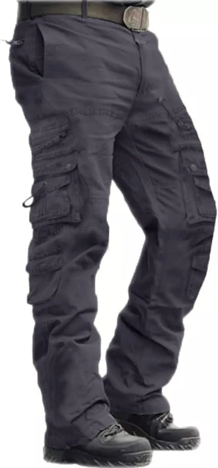 ZEFOTIM Mens Cargo Pants Solid Color Wide Leg Comfy Pant Military Loose Fit Trousers with Pockets