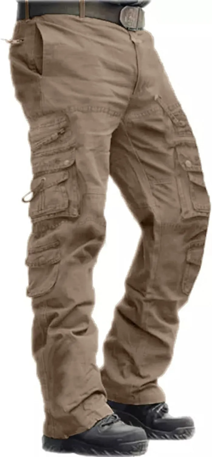 ZEFOTIM Mens Cargo Pants Solid Color Wide Leg Comfy Pant Military Loose Fit Trousers with Pockets