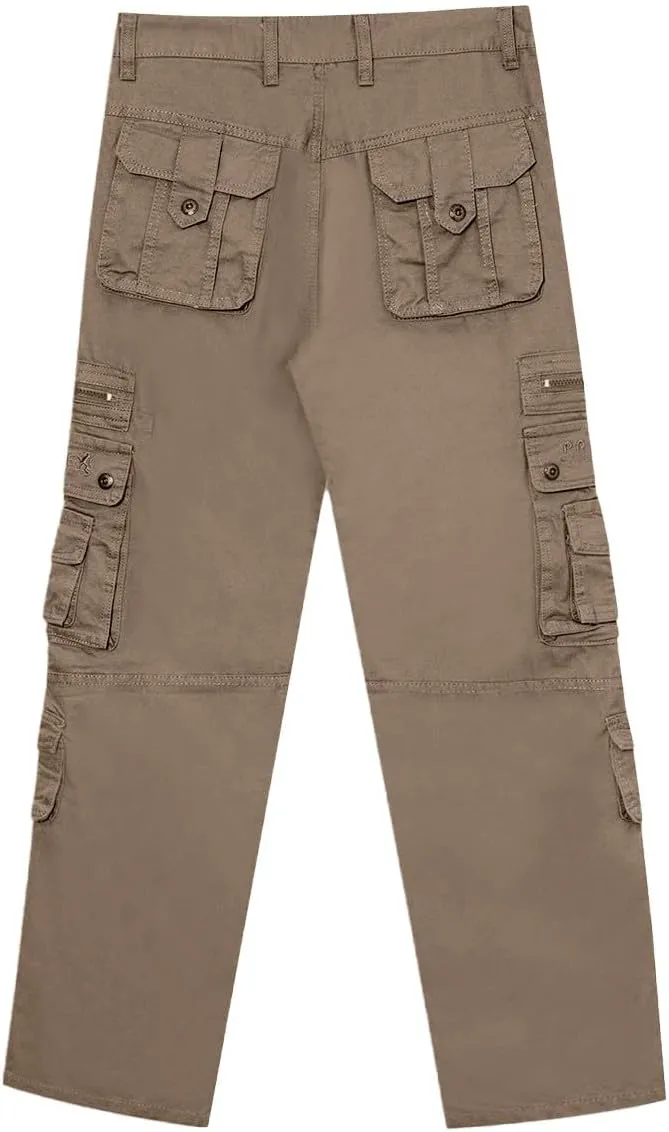 ZEFOTIM Mens Cargo Pants Solid Color Wide Leg Comfy Pant Military Loose Fit Trousers with Pockets