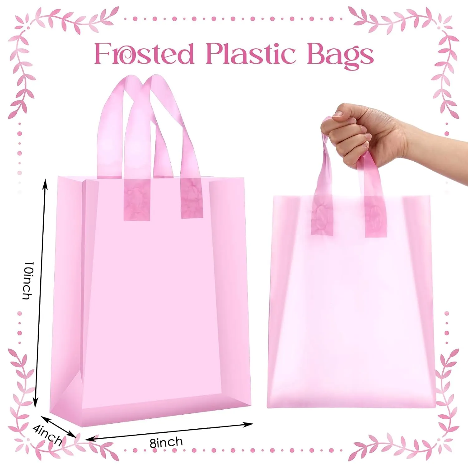 Zhanmai 250 Pcs Frosted Plastic Bags with Handle 8 x 4 x 10 Inch Plastic Party Favor Shopping Bags for Small Business Weding Gifts (Pink)