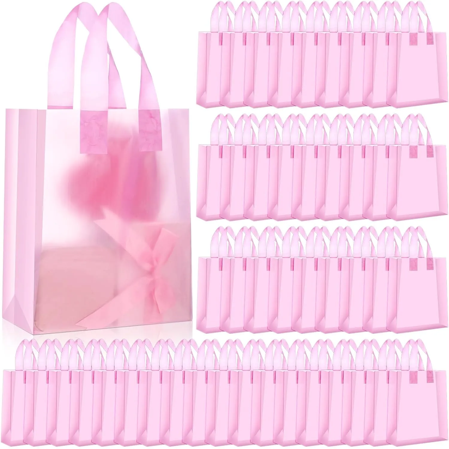 Zhanmai 250 Pcs Frosted Plastic Bags with Handle 8 x 4 x 10 Inch Plastic Party Favor Shopping Bags for Small Business Weding Gifts (Pink)