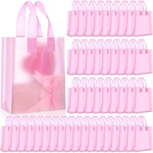 Zhanmai 250 Pcs Frosted Plastic Bags with Handle 8 x 4 x 10 Inch Plastic Party Favor Shopping Bags for Small Business Weding Gifts (Pink)